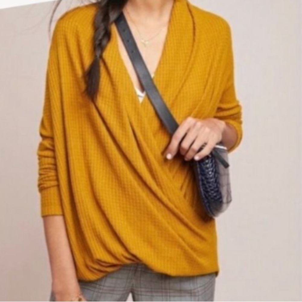 Anthropologie Akemi & Kin NWT Waffle Knit Faux Wrap Long Sleeve Top.